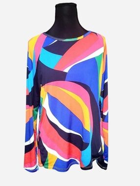 Nautica Long Sleeve Top Womens Large Multicolored Stretchable Blouse Retro